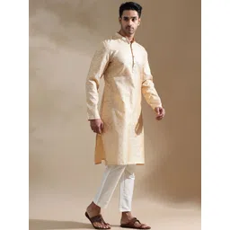 FILORI STUDIO Men Ethnic Motifs Woven Design Festive Cotton Straight Kurta-picture-13
