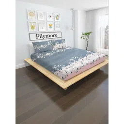 Filymore Grey Printed Microfiber 144 TC Single Bedsheet &1 Pillow Cover - 89" x 59"-picture-12