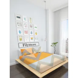 Filymore Yellow Printed Microfiber 144 TC Single Bedsheet &1 Pillow Covers - 2.28m x 1.52m-picture-40