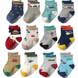 fimalia Organic Cotton Anti-Skid Socks Non Slip Kids Toddler Socks with Grip | (Pack of 4,6 &12 Pair) (Color & Print May Vary) (0 to 5 years size)-picture-51