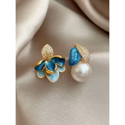 FIMBUL Gold-Plated Artificial Stones And Pearls Studded Mismatch Floral Shaped Studs-picture-27