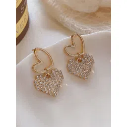 FIMBUL Gold-Plated Artificial Stones Studded Heart Shaped Drop Earrings-image-46