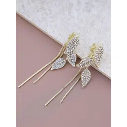 FIMBUL Gold-Plated Artificial Stones Studded Leaf Shaped Drop Earrings-picture-42