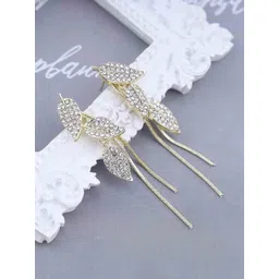 FIMBUL Gold-Plated Artificial Stones Studded Leaf Shaped Drop Earrings-picture-16