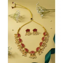 FIMBUL Gold-Plated Beaded Studded Jewellery Set-image-10