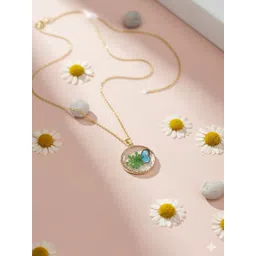 FIMBUL Gold-Plated Butterfly & Flower Resin Pendant With Chain-image-9