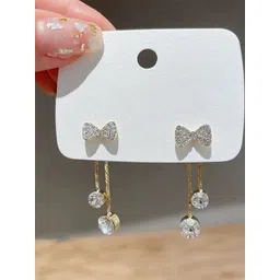 FIMBUL Gold-Plated Crystals Studded Bow Shaped Drop Earrings-image-41