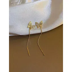 FIMBUL Gold-Plated Crystals Studded Butterfly Shaped Drop Earrings-picture-12