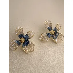 FIMBUL Gold-Plated Crystals Studded Floral Enamelled Studs-image-42