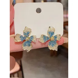 FIMBUL Gold-Plated Crystals Studded Floral Enamelled Studs-image-43