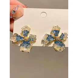 FIMBUL Gold-Plated Crystals Studded Floral Enamelled Studs-image-44