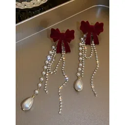 FIMBUL Gold-Plated Rhinestone Studded ContemporaryDrop Earrings-image-12