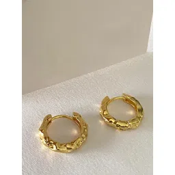 FIMBUL Gold-Plated Textured Circular Shaped Hoop Earrings-image-2