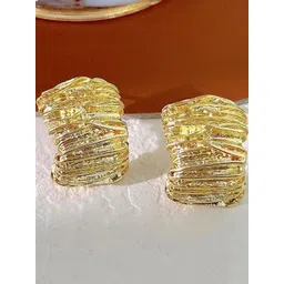 FIMBUL Gold-Plated Textured Contemporary Half Hoop Earrings-image-16