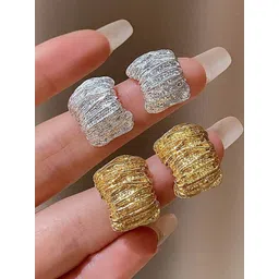 FIMBUL Set Of 2 Rhodium-Plated Contemporary Studs-picture-14