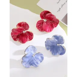 FIMBUL Set Of 2 Silver-Plated Crystals Studded Floral Shaped Enamelled Studs-picture-10