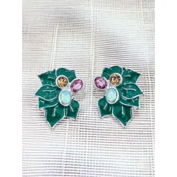 FIMBUL Silver-Plated Floral Stainless Steel Rhinestone Studded Antique Studs-picture-31