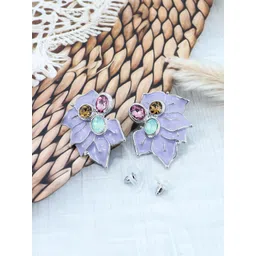 FIMBUL Silver-Plated Floral Stainless Steel Rhinestone Studded Antique Studs-picture-11
