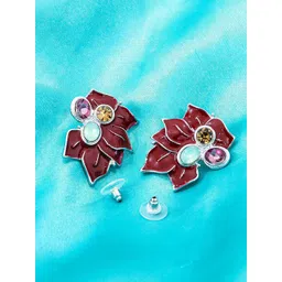 FIMBUL Silver-Plated Stainless Steel Matte Resin Floral Rhinestone Acrylic Petal Studs-picture-40