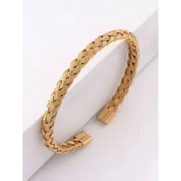 FIMBUL Unisex Antique Gold-Plated Textured Open Cuff Bracelet-image-20