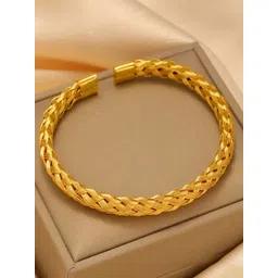 FIMBUL Unisex Antique Gold-Plated Textured Open Cuff Bracelet-image-22