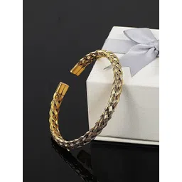 FIMBUL Unisex Antique Gold-Plated Textured Open Cuff Bracelet-image-23