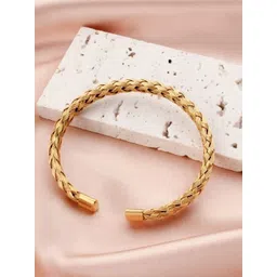 FIMBUL Unisex Gold-Plated Textured Open Cuff Bracelet-image-7