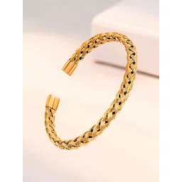 FIMBUL Unisex Gold-Plated Textured Open Cuff Bracelet-image-17