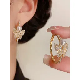 FIMBUL Women Gold-Plated Crystal Butterfly Hoop Earrings-picture-25