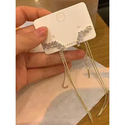 FIMBUL Women Gold Plated Long Chain Dangler Drop Earrings with Sparkling Stones-picture-21