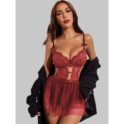 FIMBUL Women Self Design Net Baby Doll-picture-28