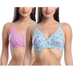fims - fashion is my style Cotton Bra Non-Padded Non-Wired Bra Floral Print Bra for Women Combo Pack Girls Everyday Bra, Blue1 Pink1, Pack of 2, Cup- C, Size- 42-picture-11