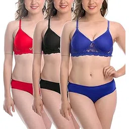 fims - fashion is my style Women Padded Set Lace Cotton Non Wired Full Coverage T-Shirt Push up Teenage Regular Comfortable Combo Pack Multi-Color Cup B-picture-37