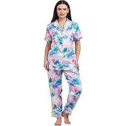 fims - fashion is my style Women Satin Abstract Printed Night Suit, Top Pajama, Shirt & Payjama Set, Nightwear Top Bottom, Sleepwear Co-Ord Set Multicolor-picture-13