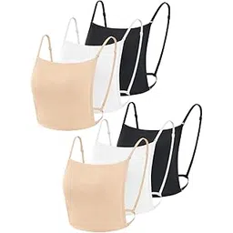fims - fashion is my style Women Stretch Cotton Plain Camisole Wearable, Adjustable & Detachable Straps, Cleavage Cover Up Clips Pack of 6 Black White Beige-picture-14