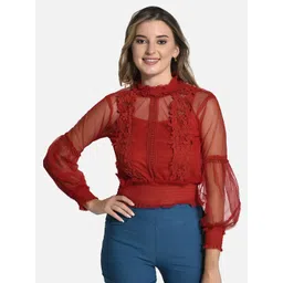 FIMS Bishop Sleeves Lace Inserts Blouson Top-picture-24