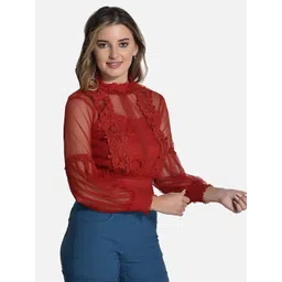 FIMS Bishop Sleeves Lace Inserts Blouson Top image 3