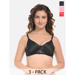 FIMS Black & Maroon Pack of 3 Cotton Solid Lightly Padded Rapid-dry Bra-picture-29