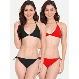 FIMS Black & Red Plain Bra Panty Sets - Pack Of 2-picture-11