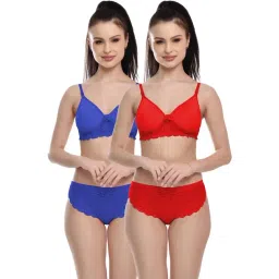 FIMS Blue & Red Lace Work Bra Panty Sets - Pack Of 2-picture-17