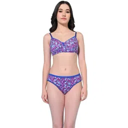 FIMS Blue Floral Print Bra Panty Set-picture-42