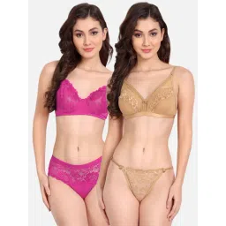 fims FIMS: Fashion is my Style Beige & Pink Lace Work Lingerie Set - Pack Of 2-picture-15