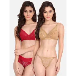 fims FIMS: Fashion is my Style Beige & Red Lace Work Lingerie Set - Pack Of 2-picture-20