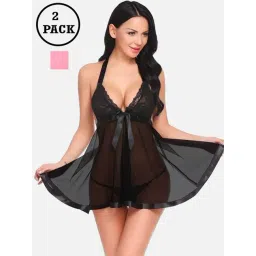 fims FIMS: Fashion is my Style Black & Pink Lace Work Babydoll With Thong-picture-33