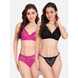 fims FIMS: Fashion is my Style Black & Pink Lace Work Lingerie Set - Pack Of 2-picture-24