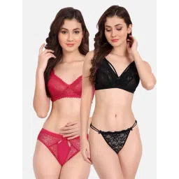 fims FIMS: Fashion is my Style Black & Pink Lace Work Lingerie Set - Pack Of 2-picture-23