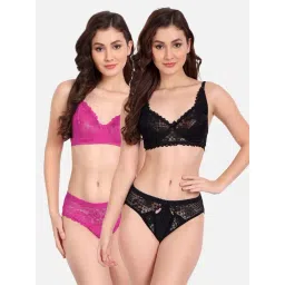 fims FIMS: Fashion is my Style Black & Pink Lace Work Lingerie Set - Pack Of 2-picture-22