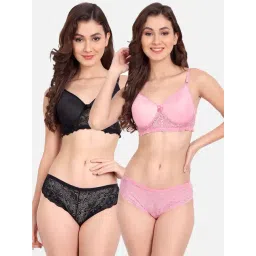 fims FIMS: Fashion is my Style Black & Pink Lace Work Lingerie Set - Pack Of 2-picture-25
