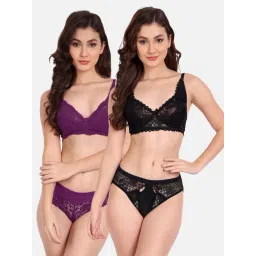 fims FIMS: Fashion is my Style Black & Purple Lace Work Lingerie Set - Pack Of 2-picture-36