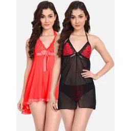 fims FIMS: Fashion is my Style Black & Red Lace Work Babydoll With Thong-picture-30